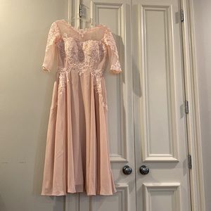 Blushing pearl pink tea-length dress size 8 but fits like 6